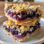 Close-up view of Blueberry Crumble Bars, showcasing a golden crust and vibrant berries.