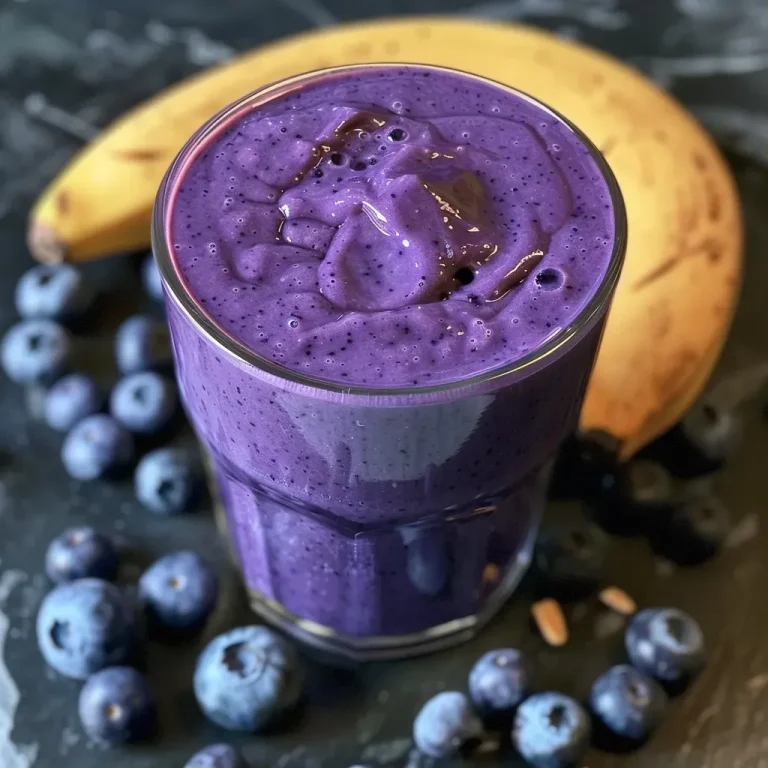 ['Close-up view of a creamy blueberry peanut butter smoothie in a glass with fresh blueberries on top.', 'Side view of a delicious smoothie with a deep purple color, highlighting blueberries and a hint of peanut butter.', 'Photograph of a blueberry peanut butter smoothie in a clear glass, adorned with whole blueberries and a straw.', 'Detailed close-up of a vibrant blueberry smoothie, showcasing the texture and ingredients like peanut butter.']