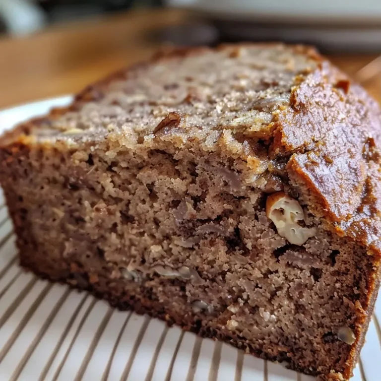Close-up of a slice of Buckwheat Flour Banana Bread with a moist texture.