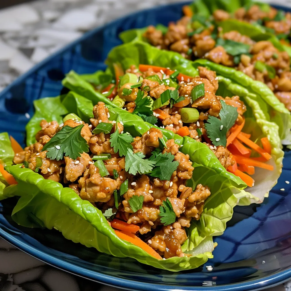 Juicy Chicken Lettuce Wraps displayed in a butter lettuce leaf, showcasing colorful ingredients.