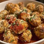 ['Close-up view of Chicken Parmesan Bites topped with melted mozzarella cheese.', 'Side view of crispy Chicken Parmesan Bites with marinara sauce.', 'Juicy Chicken Parmesan Bites served with a side of marinara sauce.', 'Appetizing Chicken Parmesan Bites garnished with melted cheese and sauce.']