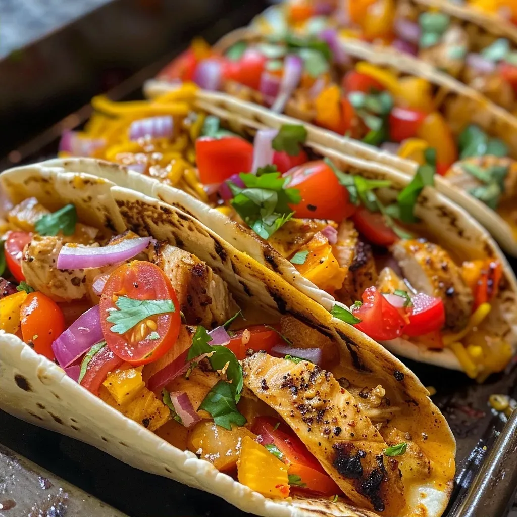 ['Close-up of Chicken Ranch Taco Boats filled with colorful ingredients.', 'Side view of juicy Chicken Ranch Taco Boats showcasing diced chicken and vegetables.', 'Delicious Chicken Ranch Taco Boats served in a decorative taco kit.', 'Vibrant Chicken Ranch Taco Boats loaded with cheese and ranch dressing.']