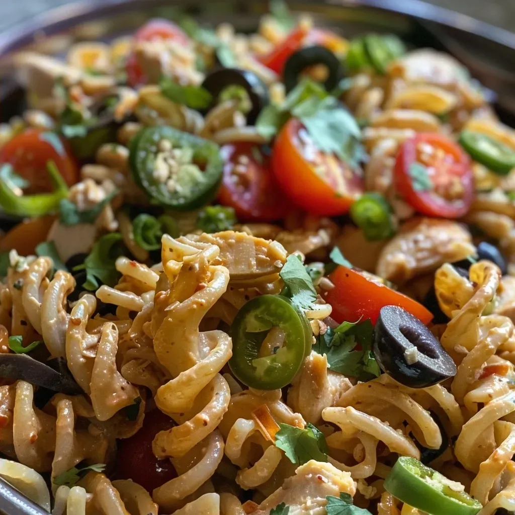 ['Close-up view of a bowl of Chicken Taco Pasta with colorful ingredients.', 'Side perspective of a satisfying Chicken Taco Pasta dish garnished with cilantro.', 'A delicious serving of Chicken Taco Pasta featuring diced chicken and vegetables.', 'Juicy Chicken Taco Pasta in a bowl, showcasing its vibrant colors and textures.']