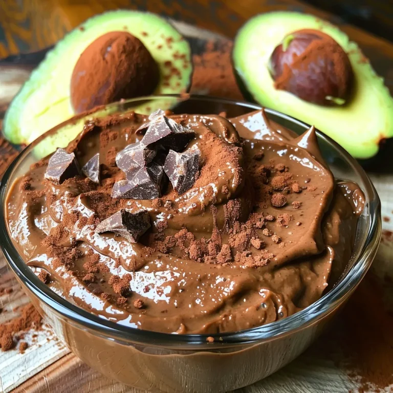 Decadent Chocolate Avocado Mousse A Guilt-Free Delight Close-up view of a creamy chocolate avocado mousse in a glass bowl.