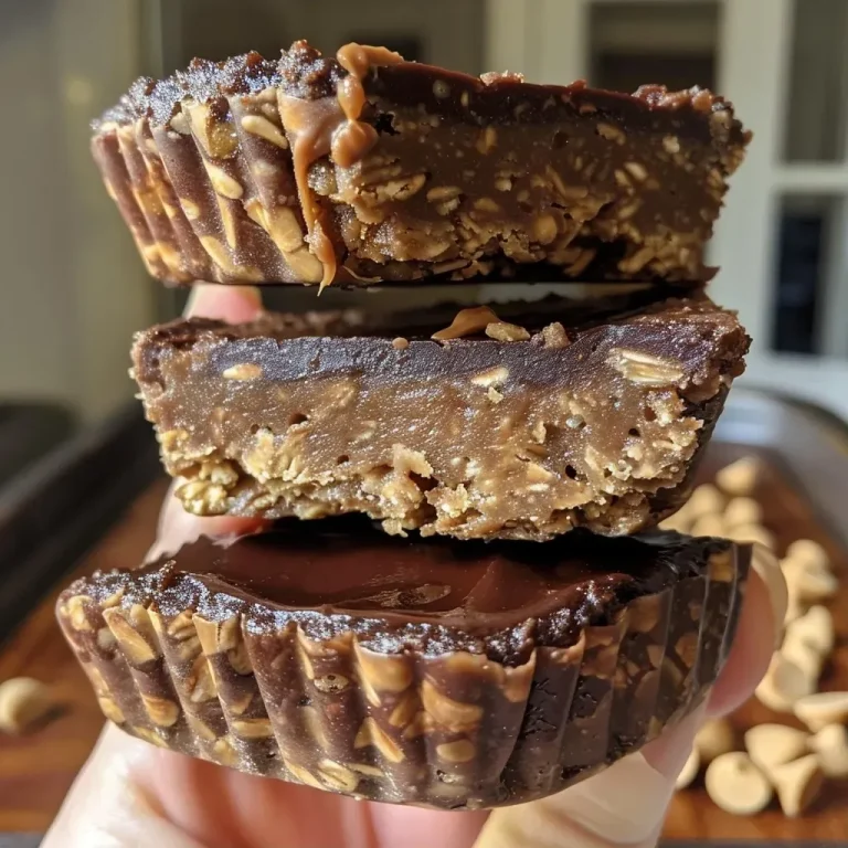 ['Close-up view of chocolate baked oat cups with melted chocolate chips on top.', 'Side view of a delicious baked oat cup filled with chocolate and peanut butter.', 'A single chocolate baked oat cup showcasing its moist texture and glossy chocolate.', 'Several chocolate baked oat cups arranged on a plate, highlighting their rich chocolate color.']