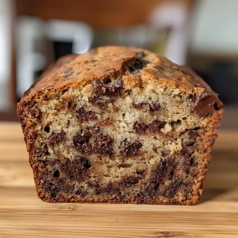 Joyful Baking The Ultimate Chocolate Chip Banana Bread Experience Close-up view of a slice of moist chocolate chip banana bread.