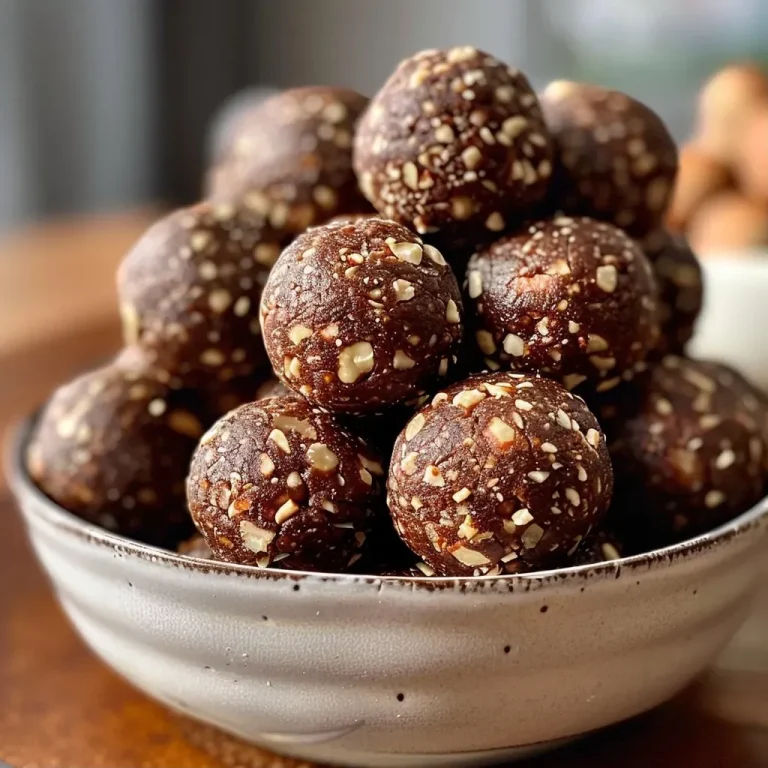 ['Close-up view of chocolate hazelnut energy balls arranged on a plate.', 'Side view of several chocolate hazelnut energy balls with a rich, textured surface.', 'Juicy chocolate hazelnut energy balls displayed on a wooden board.', 'Cluster of energy balls made with chocolate and hazelnuts, showcasing their chewy texture.']