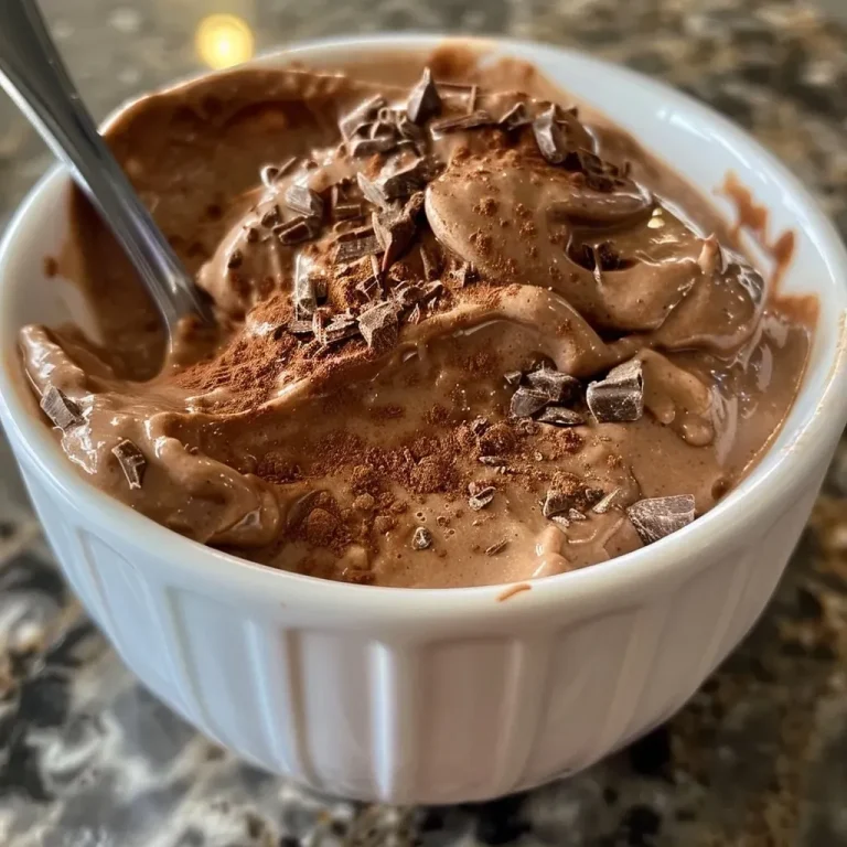 ['Close-up of creamy chocolate protein pudding in a glass bowl, showcasing its smooth texture.', 'Side view of chocolate protein pudding topped with a sprinkle of cocoa powder on a wooden table.', 'Rich chocolate protein pudding served in a clear dish, highlighting its luscious chocolate color.', 'Detailed shot of thick chocolate protein pudding, featuring a spoon resting beside the bowl.']
