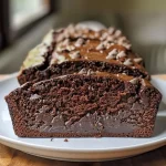 ['A close-up side view of a moist chocolate yogurt loaf.', 'Juicy chocolate yogurt loaf with a rich texture and mini chocolate chips.', 'Slice of chocolate yogurt loaf showcasing its dense and chocolatey interior.', 'Side view of a chocolate yogurt loaf, highlighting its soft and inviting crust.']