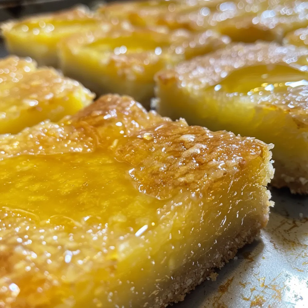 Side view of a golden lemon bar topped with lemon zest and served on a white plate.