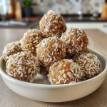 Close-up view of Coconut Date Balls on a plate, showcasing their texture.