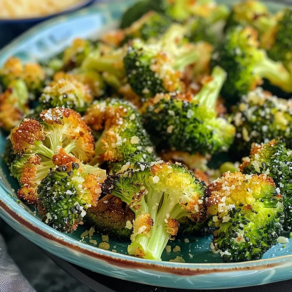 Close-up of crispy air fryer broccoli bites, golden and textured.