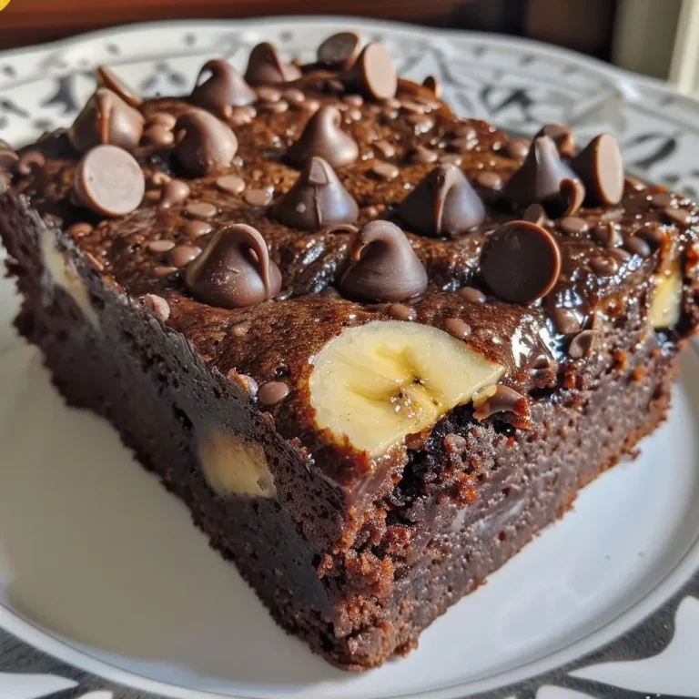 ['Close-up side view of a luscious Double Chocolate Banana Cake topped with chocolate chips.', 'A slice of Double Chocolate Banana Cake, showcasing its rich chocolate layers and banana pieces.', 'Juicy and decadent Double Chocolate Banana Cake with visible chocolate chips and a moist texture.', 'Side view of a homemade Double Chocolate Banana Cake highlighting its chocolatey exterior and garnish.']