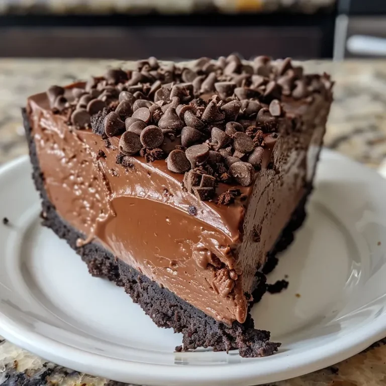 ['Close-up side view of a creamy chocolate cheesecake topped with dark chocolate chips.', 'Rich and glossy chocolate protein cheesecake displayed with a fork beside it.', 'A delicious slice of chocolate cheesecake showcasing its smooth texture and cookie crust.', 'Side view of chocolate cheesecake with a thick layer of melted dark chocolate on top.']