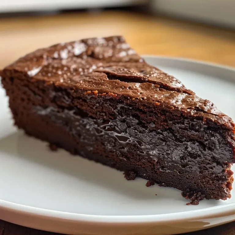 Close-up side view of a moist gluten-free chocolate cake with rich frosting.