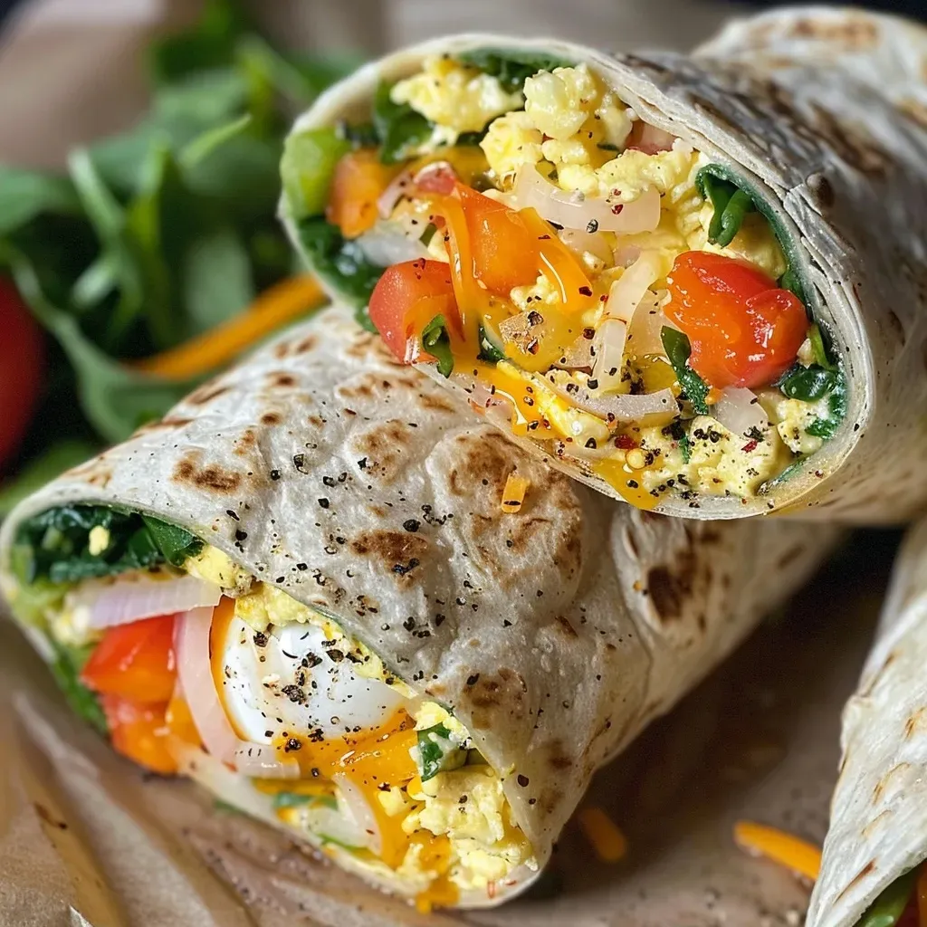 ['Close-up view of vibrant egg white veggie wraps filled with colorful vegetables and cheese.', 'Side view of deliciously stuffed egg white wraps showcasing fresh ingredients like spinach and bell peppers.', 'Juicy egg white veggie wraps with a variety of chopped vegetables and spices, arranged on a plate.', 'Appetizing display of egg white veggie wraps with a medley of ingredients, highlighting their bold colors.']