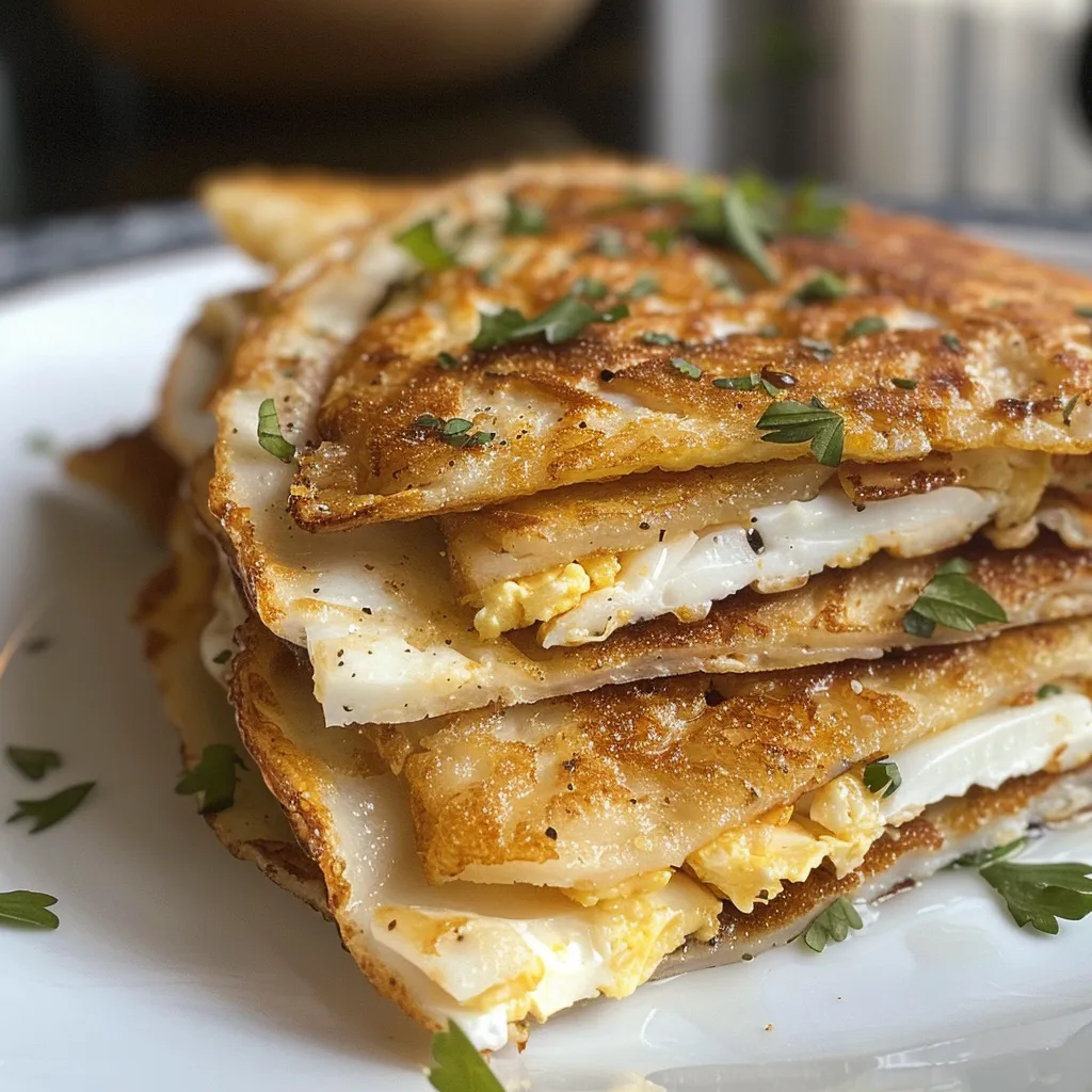 Side view of egg white wraps with a golden-brown edge.