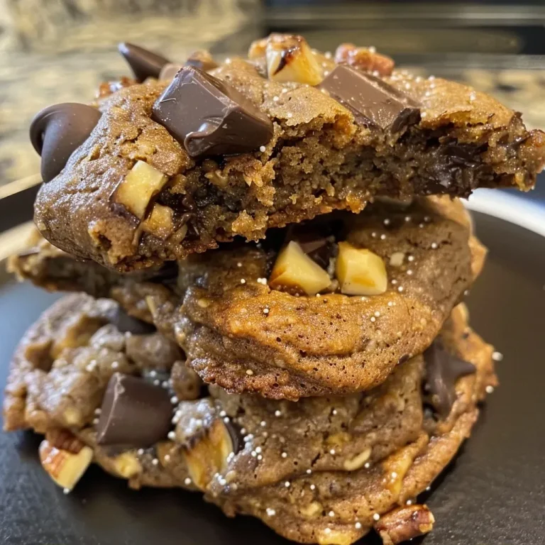 ['Close-up view of golden-brown gluten-free banana bread cookies with chocolate chips and walnuts.', 'Side view of freshly baked gluten-free banana bread cookies, showcasing chocolate chips melting.', 'Juicy-looking gluten-free banana bread cookies arranged on a plate, featuring a crumbly texture.', 'Delicious gluten-free banana bread cookies stacked, highlighting their moist surface and chocolate pieces.']