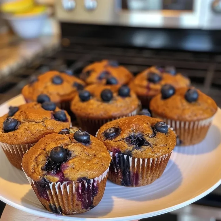 ['Close-up view of a gluten-free blueberry muffin with a textured top and visible blueberries.', 'Side view of a golden-brown gluten-free blueberry muffin showcasing ripe blueberries and a fluffy interior.', 'Juicy gluten-free blueberry muffin with a moist crumb, displaying the blueberries on the surface.', 'Appetizing close-up of gluten-free blueberry muffins, highlighting the blueberries and hints of cinnamon.']