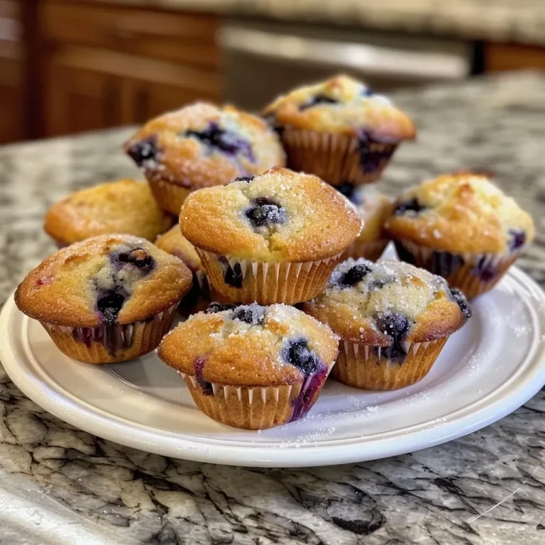Close-up view of moist, fluffy gluten-free blueberry muffins, golden-brown tops, and bursting blueberries.