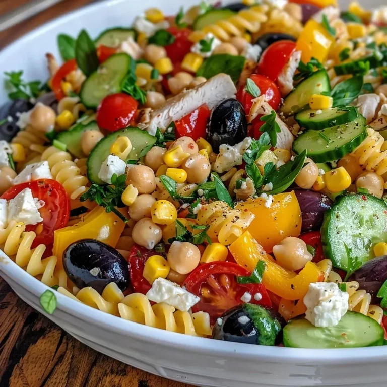 Chilled Gluten-Free Pasta Salad A Refreshing Summer Delight Close-up of a vibrant gluten-free pasta salad with colorful vegetables and cheese.
