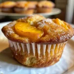 ['A close-up side view of fluffy gluten-free peach muffins, showcasing their golden tops and peach chunks.', 'An appetizing side view of gluten-free peach muffins, highlighting their juicy texture and fluffy appearance.', 'A detailed side shot of freshly baked gluten-free peach muffins with visible peach pieces and a soft, airy texture.', 'A mouthwatering side angle of gluten-free peach muffins, revealing their soft crumb and rich peach flavor.']