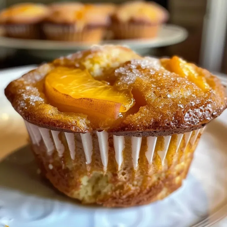 ['A close-up side view of fluffy gluten-free peach muffins, showcasing their golden tops and peach chunks.', 'An appetizing side view of gluten-free peach muffins, highlighting their juicy texture and fluffy appearance.', 'A detailed side shot of freshly baked gluten-free peach muffins with visible peach pieces and a soft, airy texture.', 'A mouthwatering side angle of gluten-free peach muffins, revealing their soft crumb and rich peach flavor.']