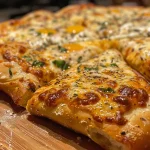 Close-up side view of gluten-free pizza dough, showcasing its texture and ingredients.