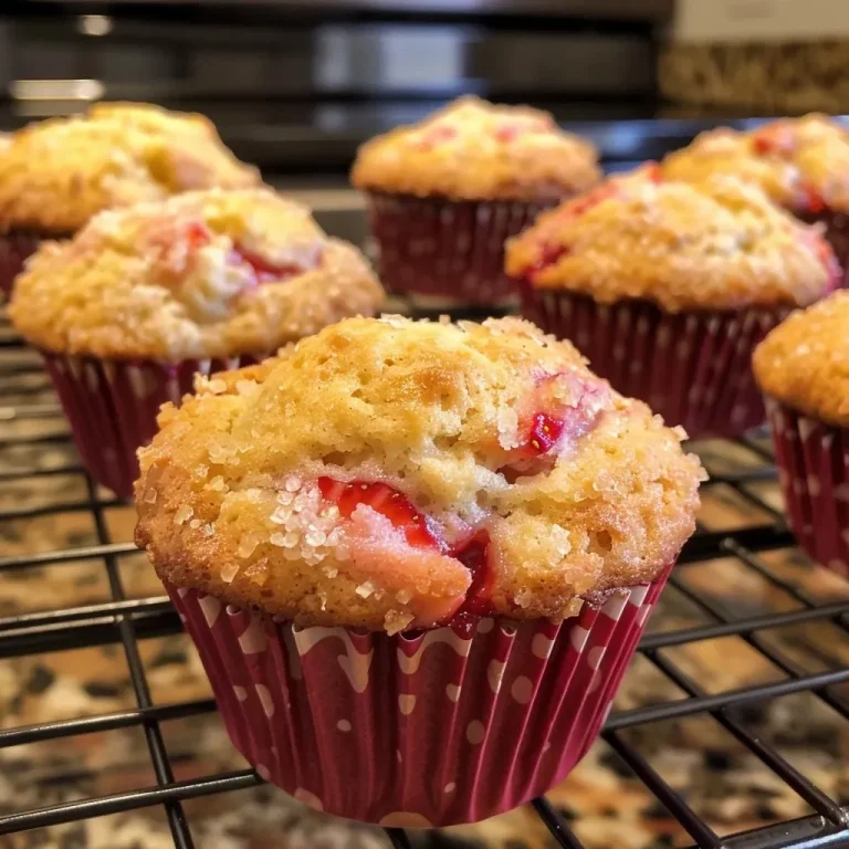 ['Close-up side view of gluten-free strawberry muffins showcasing their golden tops and fresh strawberries.', 'Juicy gluten-free strawberry muffins arranged on a plate, highlighting their moist texture and berry pieces.', 'Detailed view of gluten-free strawberry muffins, emphasizing the fluffy interior and glistening strawberries.', 'Side angle of freshly baked gluten-free strawberry muffins, showing rich colors and crumbly texture.']