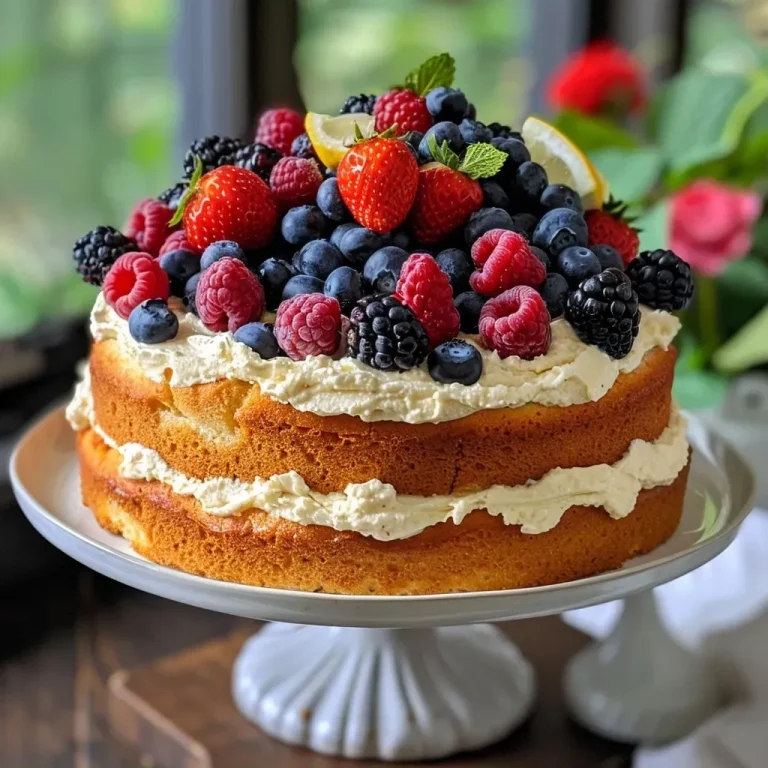 ['Close-up view of a gluten-free vegan vanilla cake adorned with fresh summer berries.', 'Side view of a layered gluten-free vegan vanilla cake topped with assorted berries.', 'A delicious gluten-free vegan cake with vibrant berries, showcasing its creamy frosting.', 'Juicy summer berries on a moist gluten-free vegan vanilla cake captured in detail.']