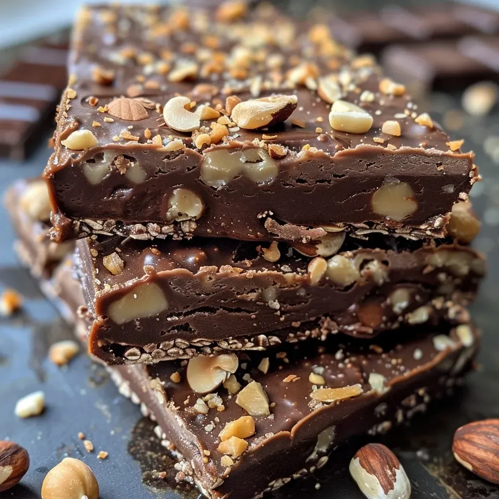 ['Close-up view of a hazelnut chocolate protein bar with a textured surface.', 'Side view of a rich hazelnut chocolate protein bar showcasing its layers.', 'Juicy hazelnut chocolate protein bar with visible chocolate chunks and nuts.', 'A delicious looking hazelnut chocolate protein bar on a wooden surface.']