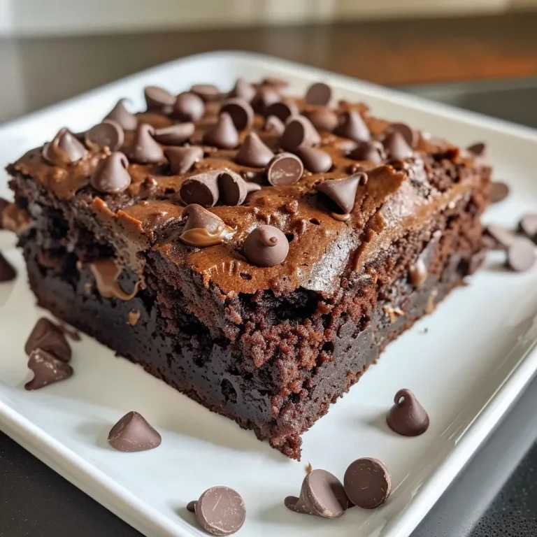 ['Close-up side view of a healthier chocolate cake topped with mini chocolate chips.', 'A moist chocolate cake slice showcasing a rich texture and chocolate topping.', 'Side view of a delicious chocolate cake with a glossy finish and chocolate chips.', 'Juicy slice of chocolate cake highlighting its chocolatey layers and healthy ingredients.']