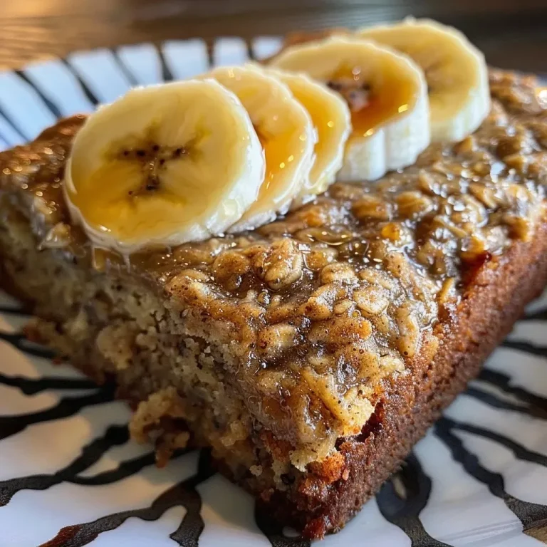 ['Close-up side view of a slice of Healthy Banana Oatmeal Snack Cake on a plate.', 'Juicy Healthy Banana Oatmeal Snack Cake with a golden-brown crust displayed on a wooden table.', 'Slice of Healthy Banana Oatmeal Snack Cake with visible oats and bananas in a vibrant setting.', 'Detailed view of Healthy Banana Oatmeal Snack Cake showcasing its moist texture and healthy ingredients.']