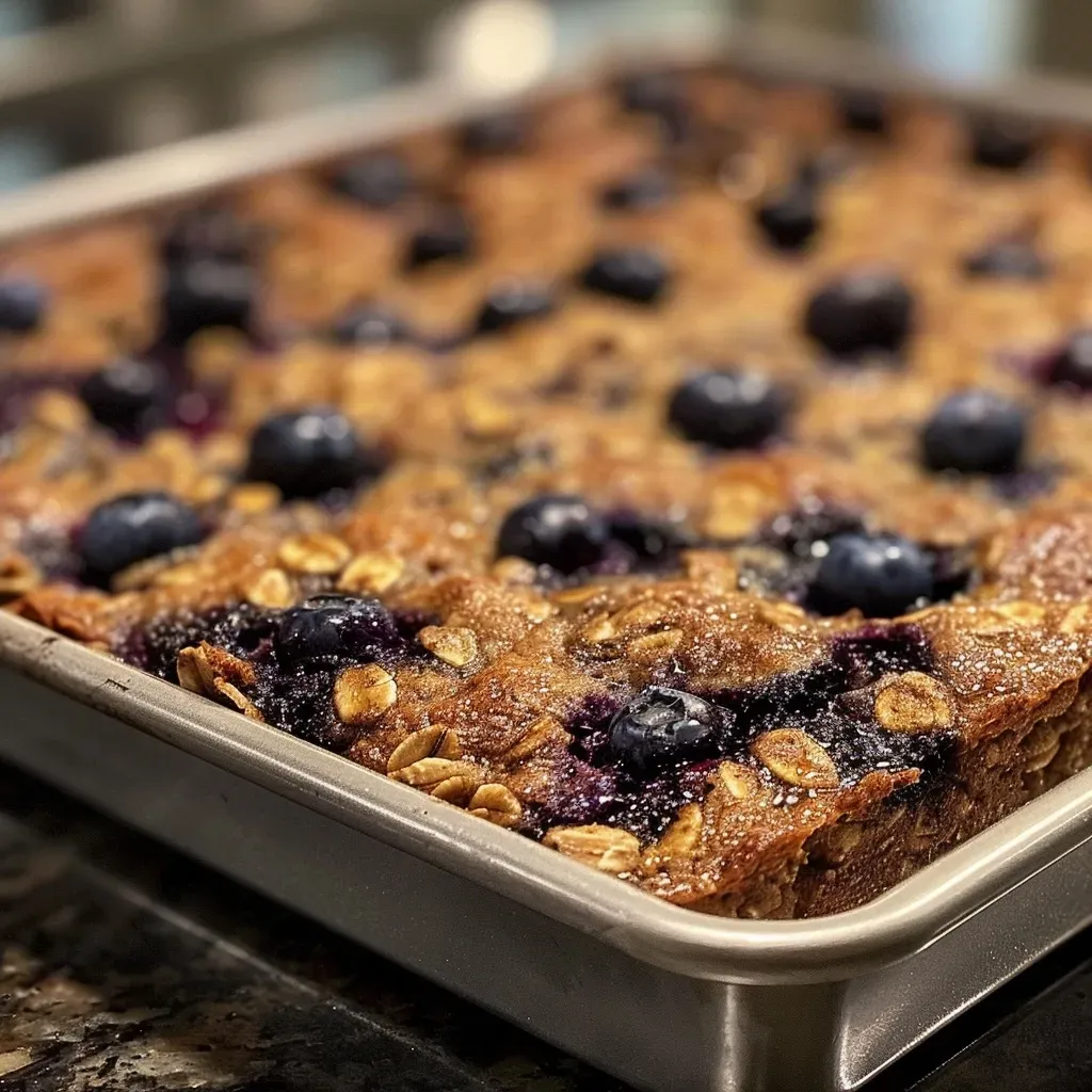 ['Close-up of a slice of blueberry breakfast cake with oatmeal and yogurt, showcasing moist texture.', 'Side view of a healthy yogurt oat blueberry cake, highlighting fresh blueberries on top.', 'Juicy blueberry breakfast cake, featuring a golden crust and dense, moist interior.', 'A delectable slice of breakfast cake filled with blueberries, oats, and yogurt, set on a wooden table.']