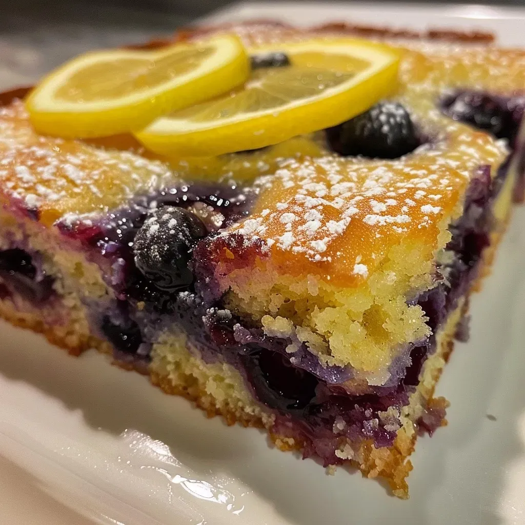 ['Close-up side view of a moist lemon blueberry cake with a slice cut out, showcasing juicy blueberries.', 'A freshly baked lemon blueberry cake displayed on a white plate, highlighting its light texture and vibrant colors.', 'Side view of a deliciously layered healthy lemon blueberry cake, featuring a glossy lemon glaze and fresh blueberries on top.', 'A scrumptious lemon blueberry cake with a golden crust, garnished with lemon zest and blueberries, captured in natural light.']