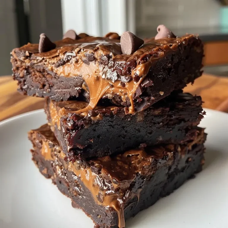 ['Close-up of a side view of healthy peanut butter brownies with a rich chocolate texture.', 'Side view showing thick, fudgy healthy brownies topped with peanut butter.', 'Juicy, chocolatey peanut butter brownies displayed on a plate, showcasing their moist interior.', 'A detailed view of healthy peanut butter brownies with chocolate chips and a shiny glaze.']