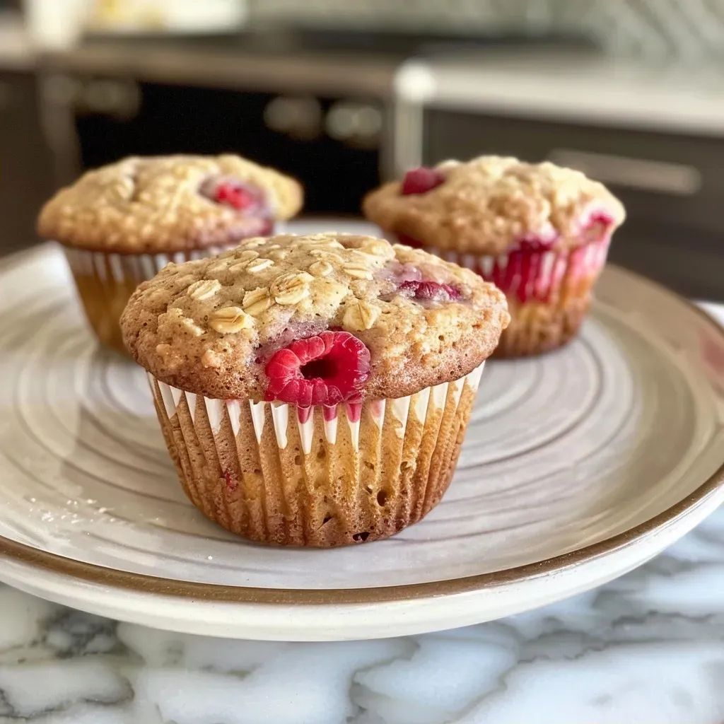 ['Close-up view of a healthy raspberry muffin with visible raspberries.', 'Side shot of a moist raspberry muffin showcasing its texture and ingredients.', 'Freshly baked raspberry muffin with a golden-brown top and juicy berries.', 'Healthy raspberry muffin on a wooden surface, highlighting its fluffy interior.']