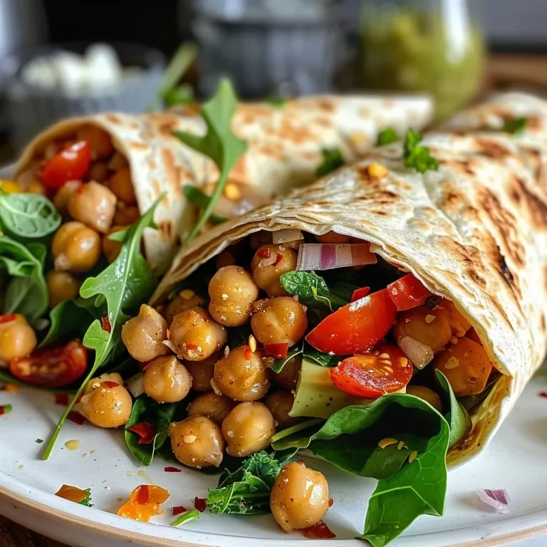 ['Close-up of a colorful Mediterranean chickpeas wrap filled with fresh vegetables.', 'Side view of a wholesome chickpeas wrap showcasing vibrant greens and toppings.', 'Juicy high-protein wrap with chickpeas and various veggies laid on a wooden table.', 'Detailed view of a Mediterranean wrap, highlighting the creamy tahini and fresh ingredients.']