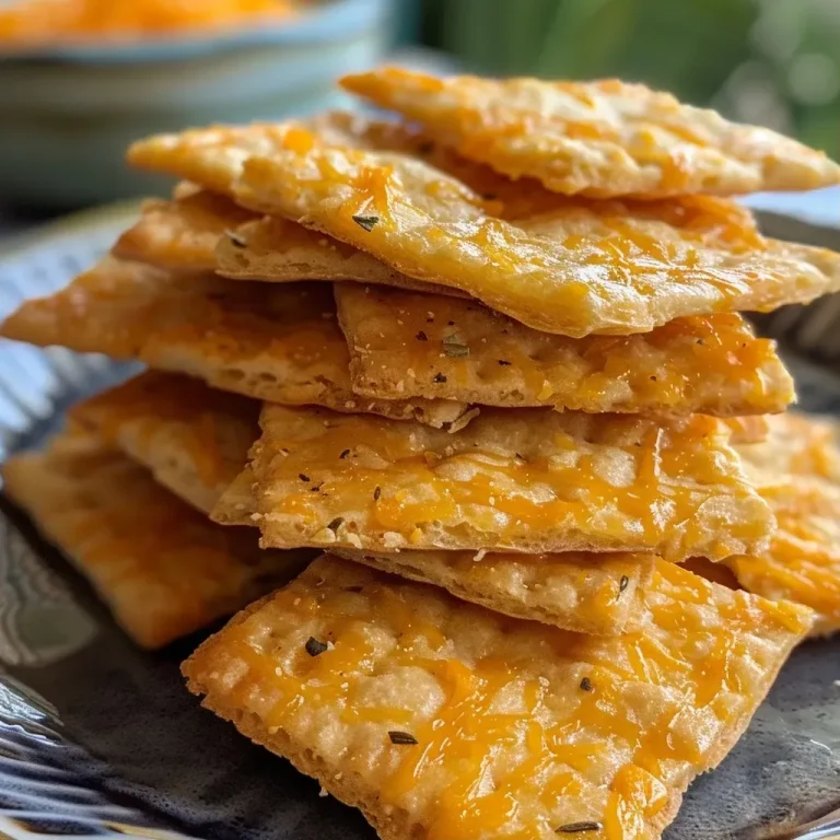 Irresistibly Crunchy Cheese Crackers Made with Love Close-up of golden, crunchy homemade cheese crackers arranged on a rustic wooden table.