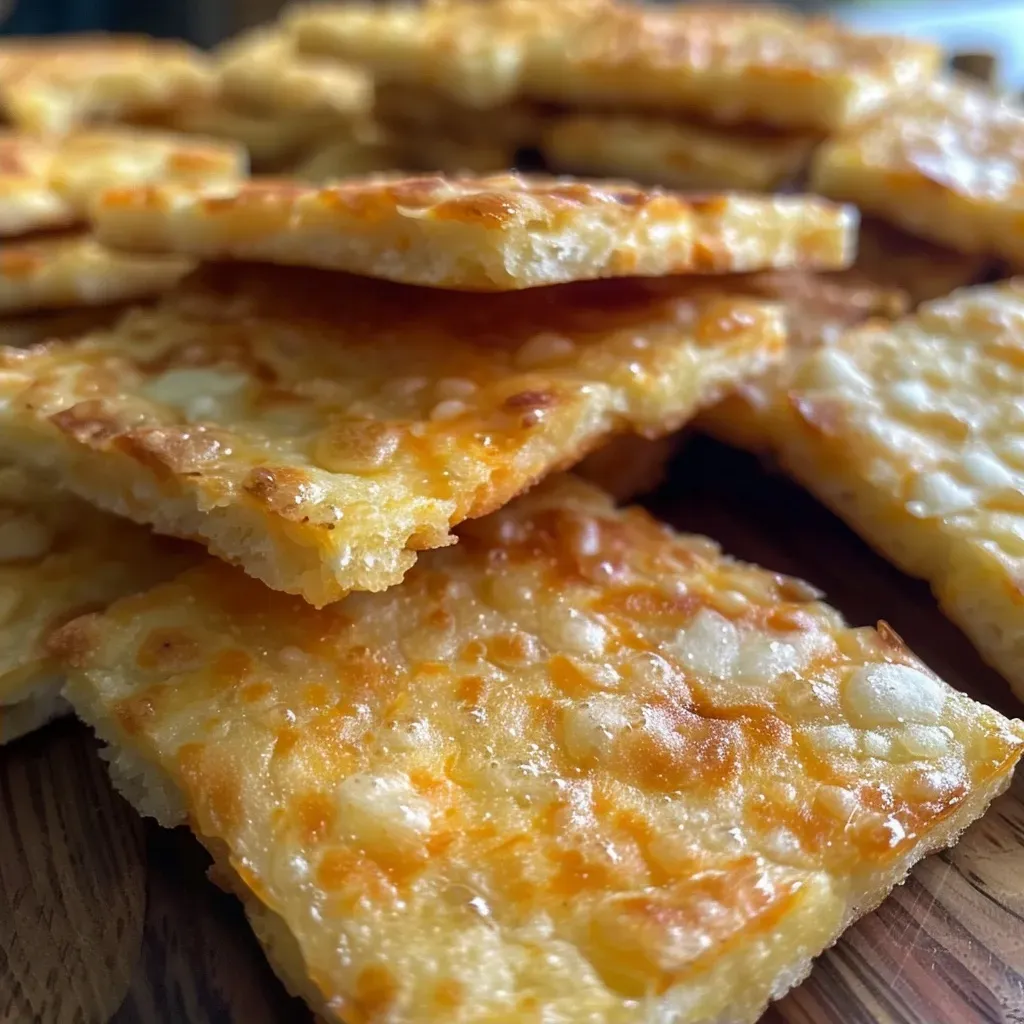 Side view of delicious cheese crackers with a crispy texture, showcasing their cheese-filled goodness.