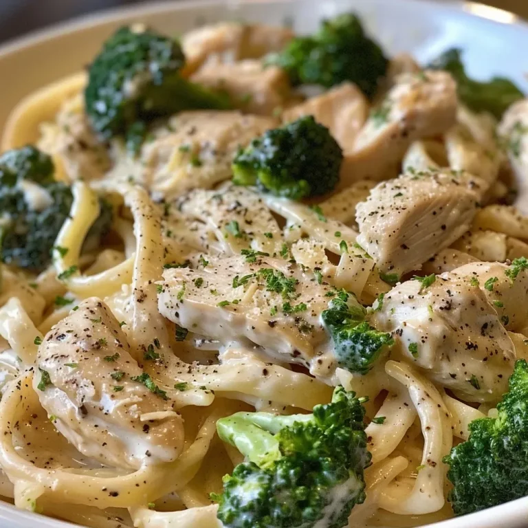 ['A close-up view of Light & Creamy Chicken Broccoli Alfredo featuring fettuccine, chicken strips, and broccoli florets.', 'Side view of a plate of Chicken Broccoli Alfredo with creamy sauce, broccoli, and pasta.', 'Juicy chicken strips and vibrant green broccoli in creamy Alfredo sauce, served on fettuccine.', 'Gourmet presentation of Chicken Broccoli Alfredo, showcasing fresh ingredients and a rich sauce.']