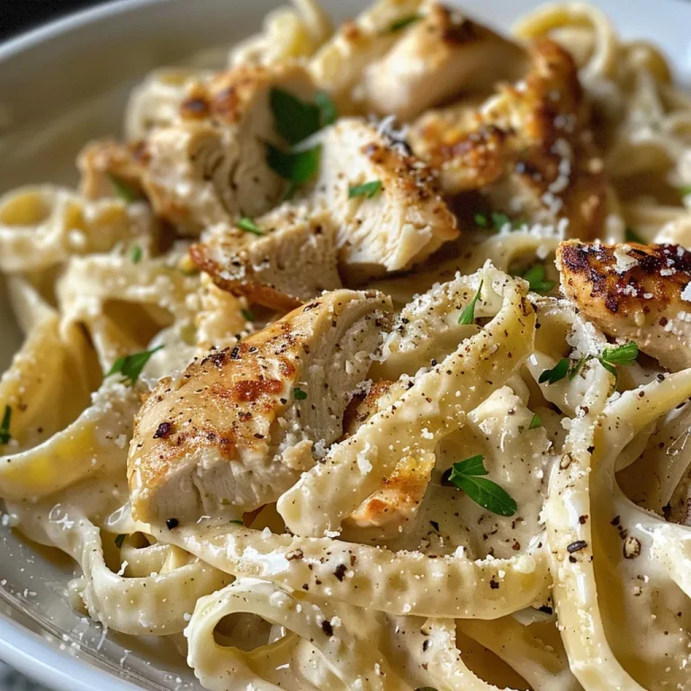 A Wholesome Twist on Classic Chicken Alfredo A close-up view of a plate of Low Calorie Chicken Alfredo, showcasing creamy sauce with chicken and pasta.
