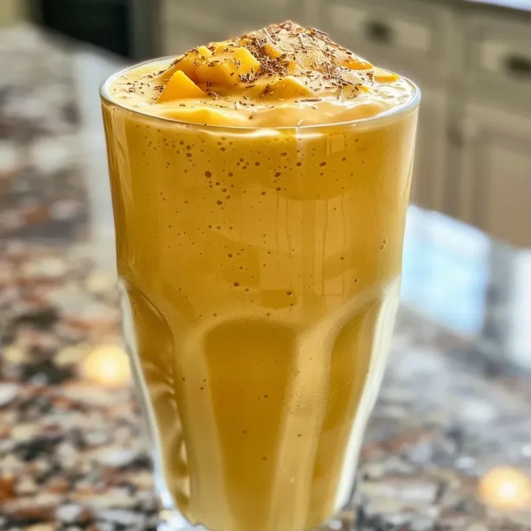 ['Side view of a creamy mango coconut protein shake topped with a slice of mango.', 'Close up of a vibrant yellow mango coconut shake in a clear glass, surrounded by fresh mango chunks.', 'A delicious smoothie made with mango and coconut, garnished with a mint leaf, captured in natural light.', 'Refreshing protein shake with a smooth texture, showcasing the creamy blend of mango and coconut in a stylish glass.']