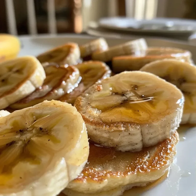 ['Close-up view of golden mini banana pancake bites stacked on a plate.', 'Side view of delicious mini banana pancakes garnished with syrup.', 'Juicy sliced banana pancake bites arranged on a colorful dish.', 'A tempting display of mini banana pancakes drizzled with maple syrup.']