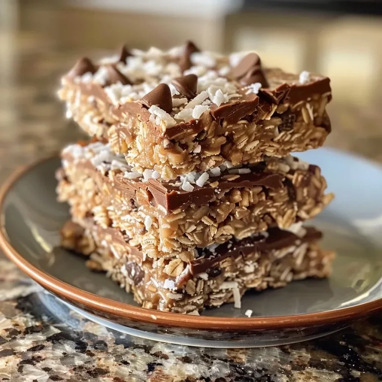 ['Close-up side view of No Bake Coconut Chocolate Oat Bars with a glossy chocolate topping.', 'A detailed view of layered No Bake Coconut Chocolate Oat Bars showcasing oats and coconut.', 'Side shot of No Bake Coconut Chocolate Oat Bars highlighting chocolate layers and coconut flakes.', 'A tempting close-up of No Bake Coconut Chocolate Oat Bars with a rich chocolate glaze.']