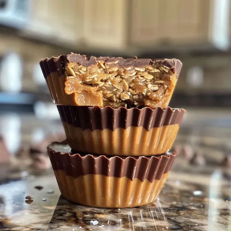 ['Close-up view of No Bake Peanut Butter Oat Cups with a shiny chocolate layer.', 'Side view of delicious No Bake Peanut Butter Oat Cups topped with sea salt.', 'Juicy No Bake Peanut Butter Oat Cups displayed on a wooden surface.', 'Tasty No Bake Peanut Butter Oat Cups with visible oats and chocolate chips.']