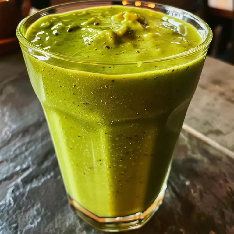 Close-up of a vibrant green smoothie in a glass with mixed berries on top.
