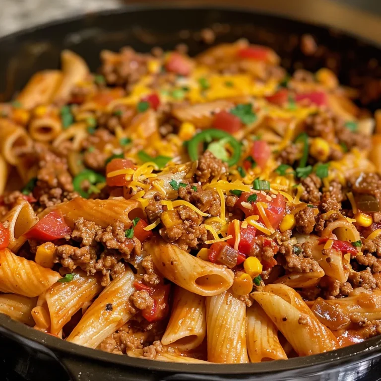 One Pot Beef Taco Pasta A Simple and Satisfying Weeknight Meal Close-up view of a bowl of One Pot Beef Taco Pasta with melting cheese on top.