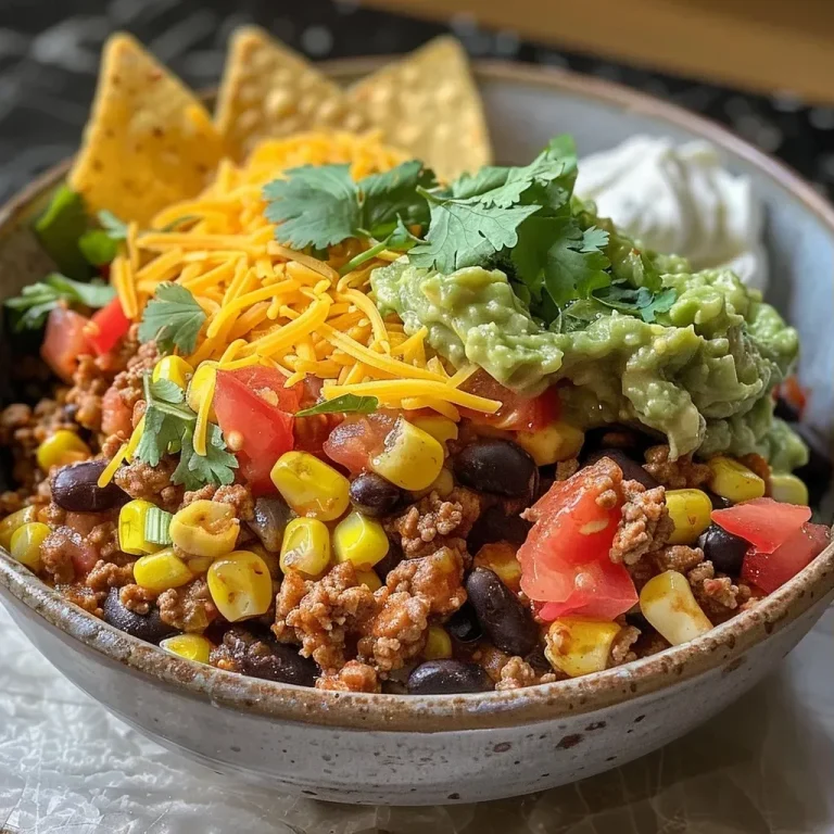 ['A close-up view of a skillet filled with colorful ingredients for a One-Skillet Taco Dinner.', 'Juicy One-Skillet Taco Dinner showcasing ground meat, beans, corn, and cheese in a skillet.', 'A vibrant skillet displaying a delicious taco dinner with toppings like sour cream and guacamole.', 'Side view of a mouth-watering One-Skillet Taco Dinner with various ingredients and garnishes.']