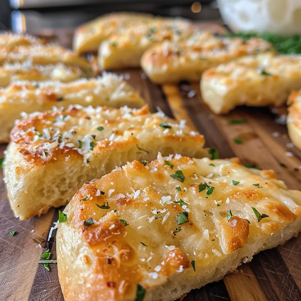 Juicy Parmesan bread bites arranged on a plate, showcasing their cheesy goodness.